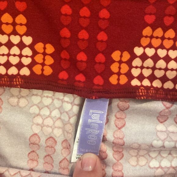 Lularoe tall and curvy, super soft leggings, red light, pink, and light peach - Picture 3 of 8